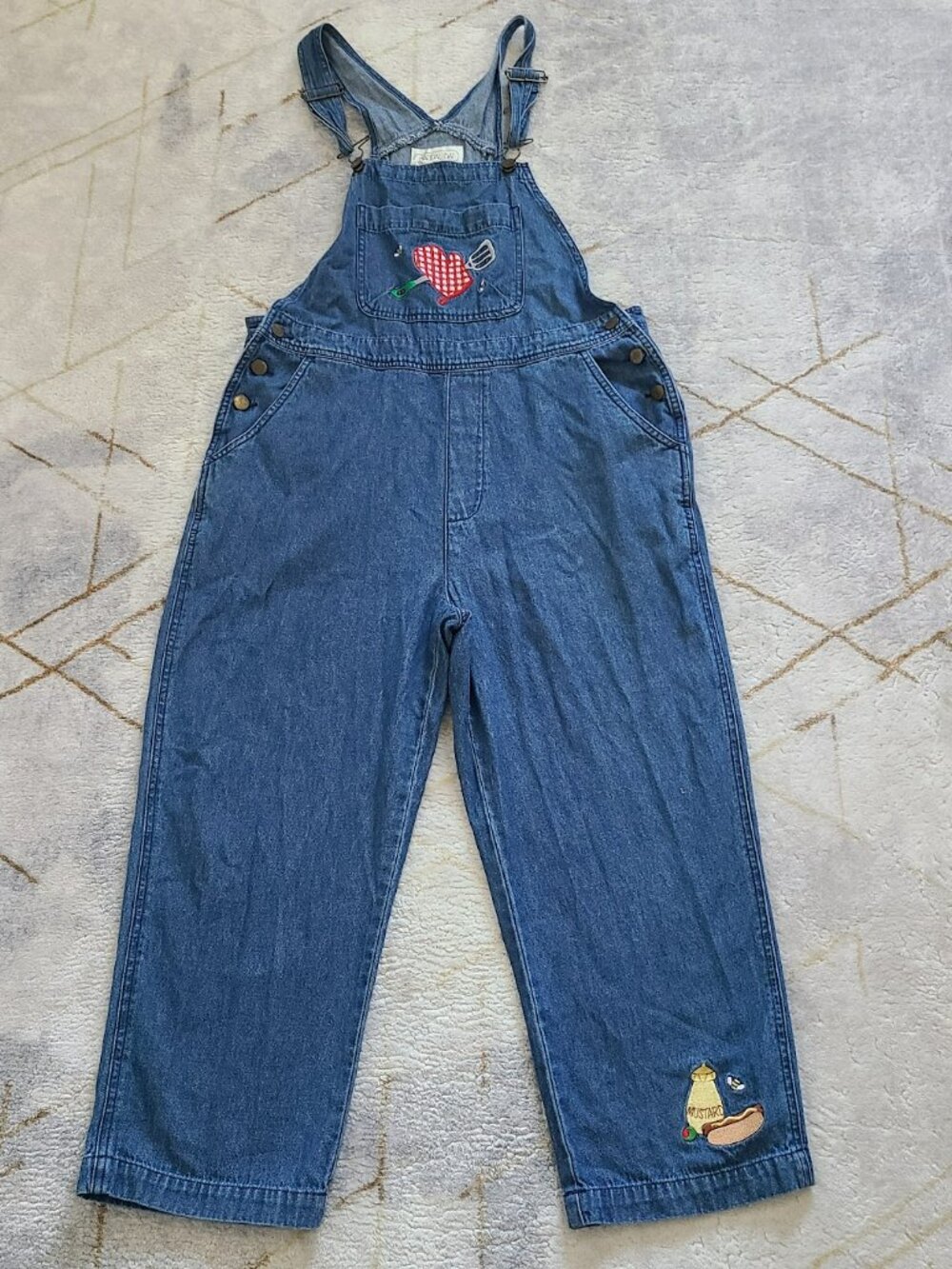 SOLD VTG Overalls Women's L BBQ Picnic Grilling Summer Vibes Bibs Cotton 22" - Picture 5 of 11